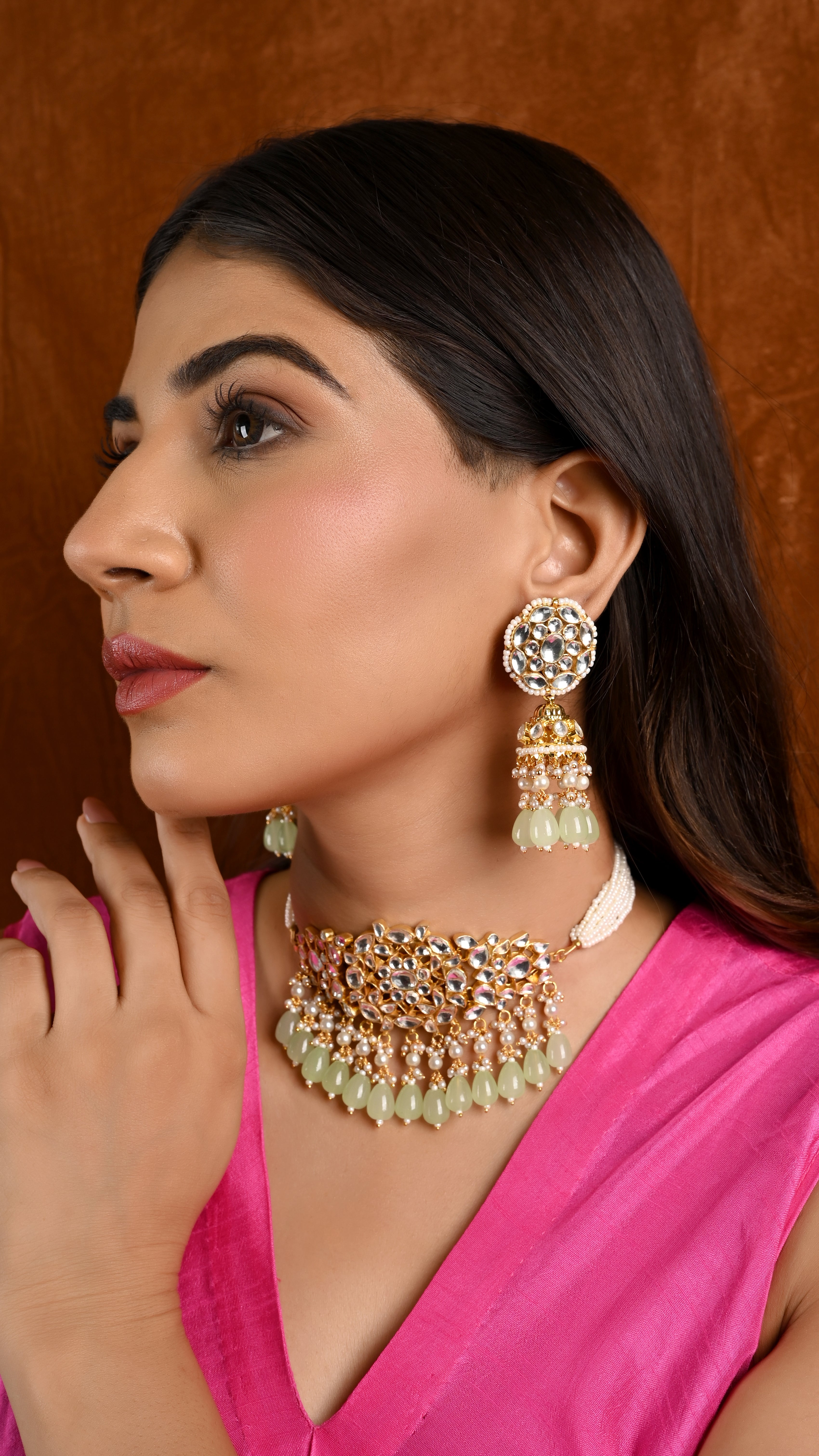 Kundan Choker Set in mint drops