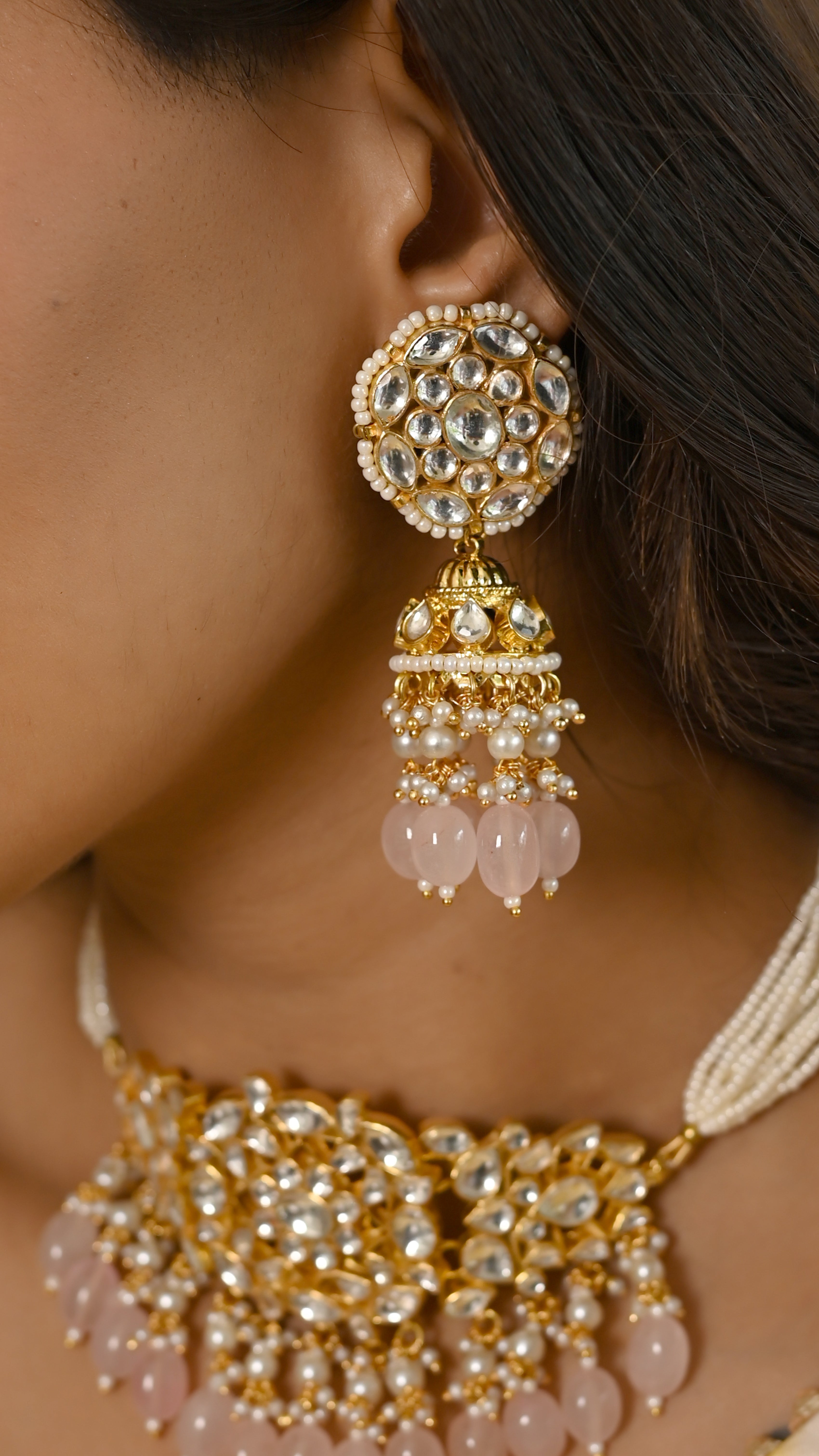 Kundan Choker Set in pink drops