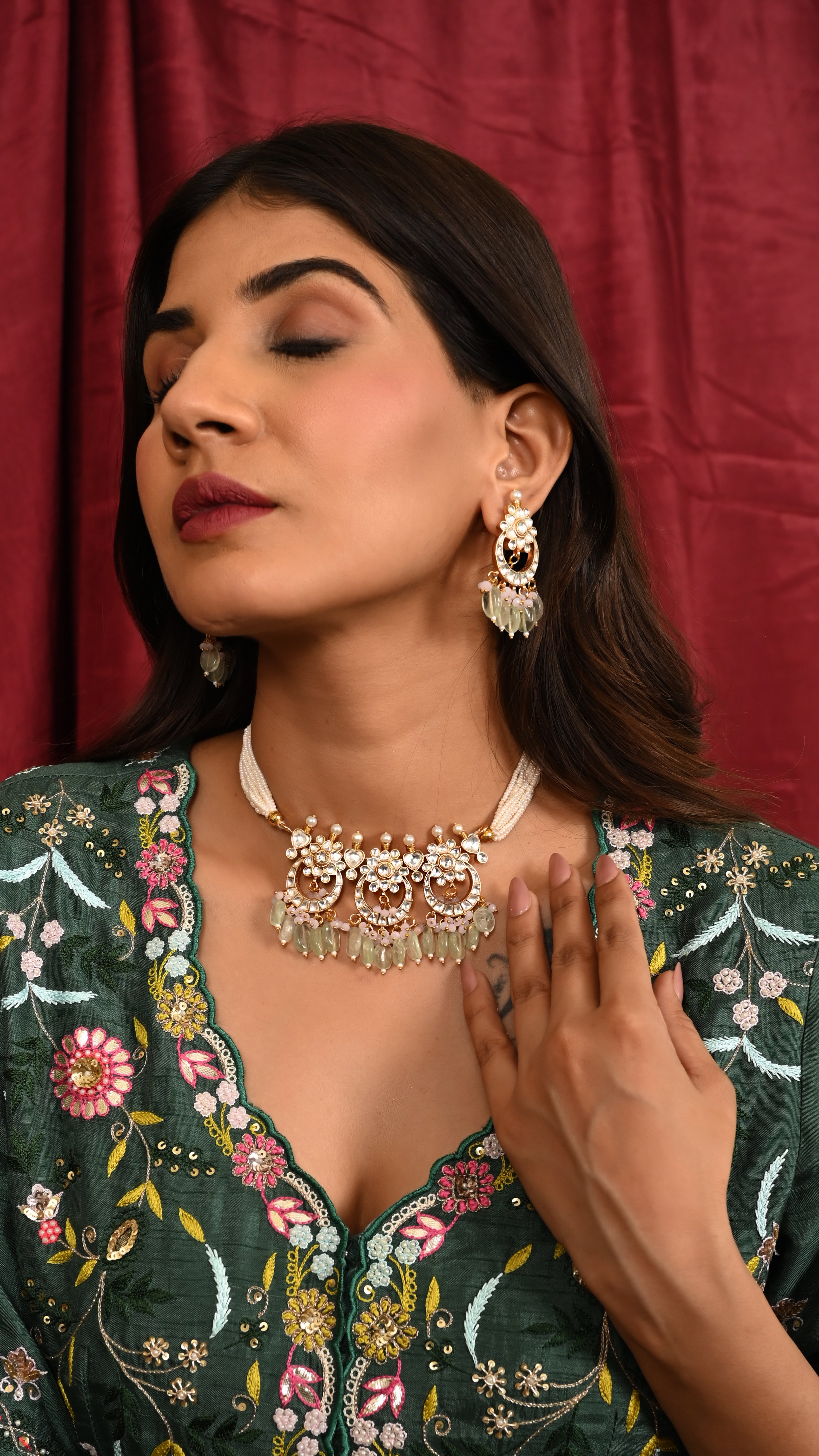 Kundan choker set in mint drops