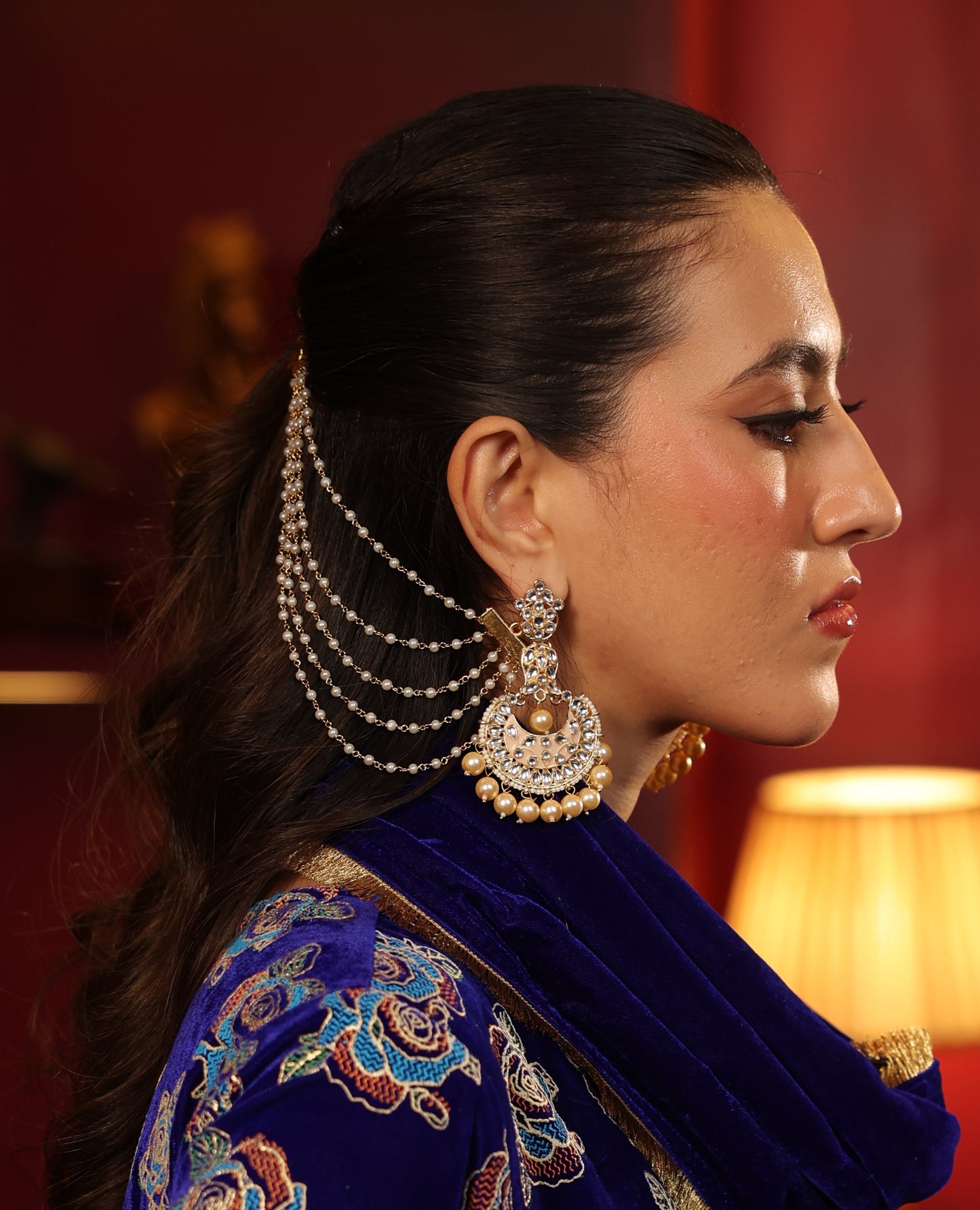 Gold Plated Kundan Earring in pearl