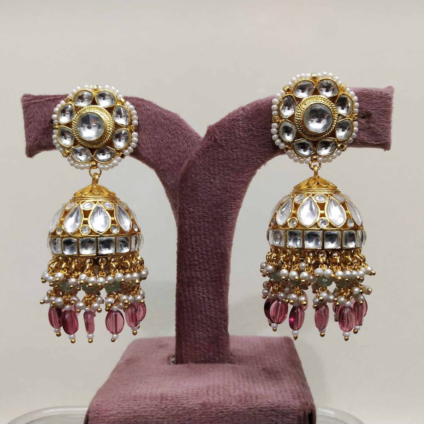 Kundan Jhumka in Pink Deops