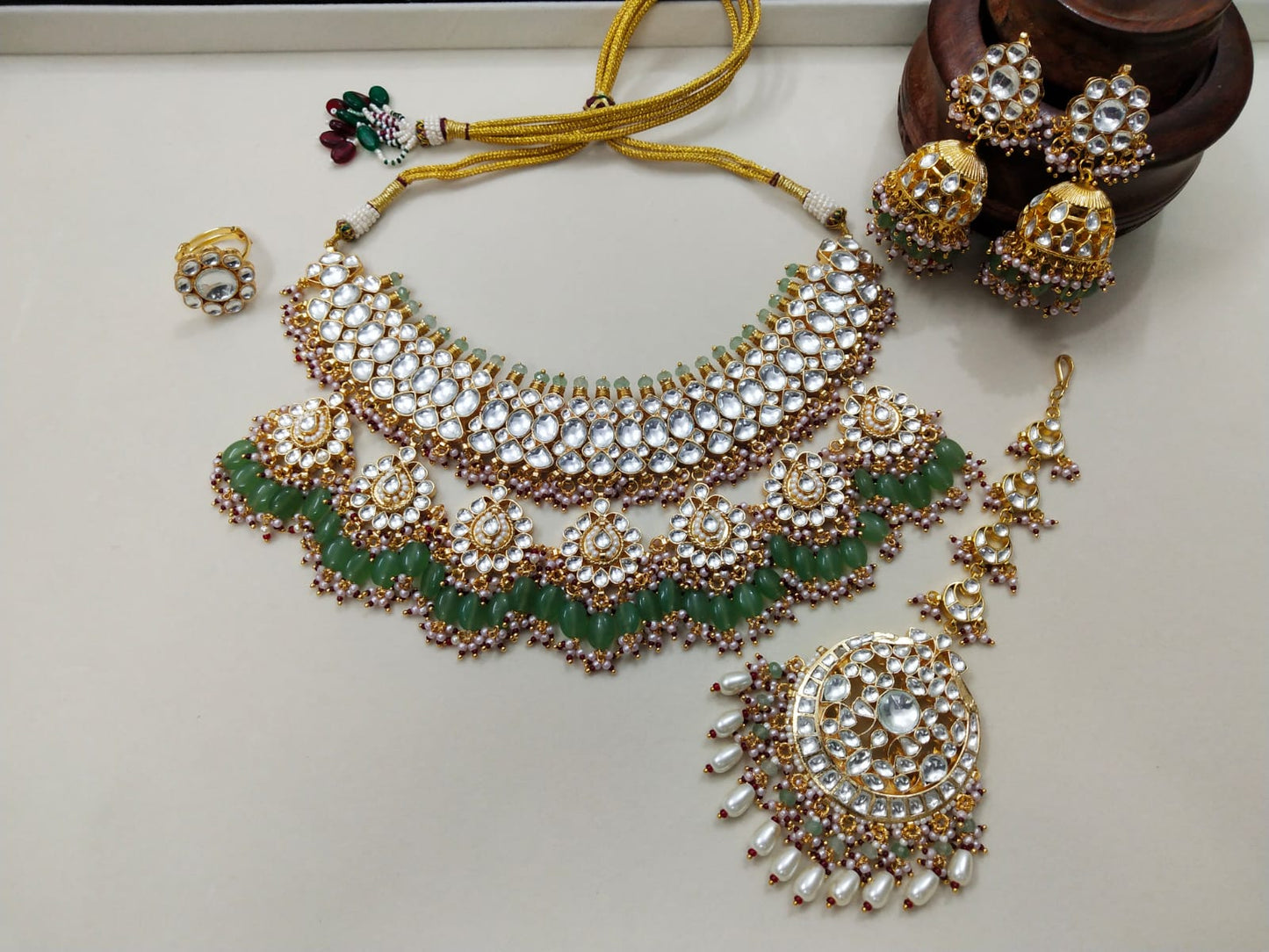 Kundan Necklace Set in Green Drops