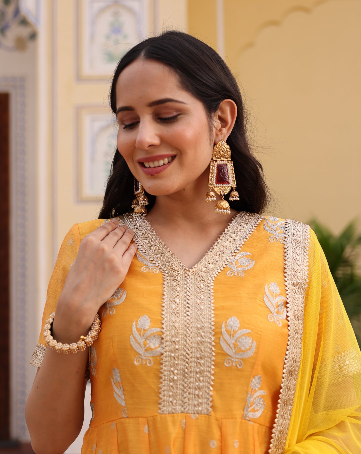 Gold plated Red Stone Earrings