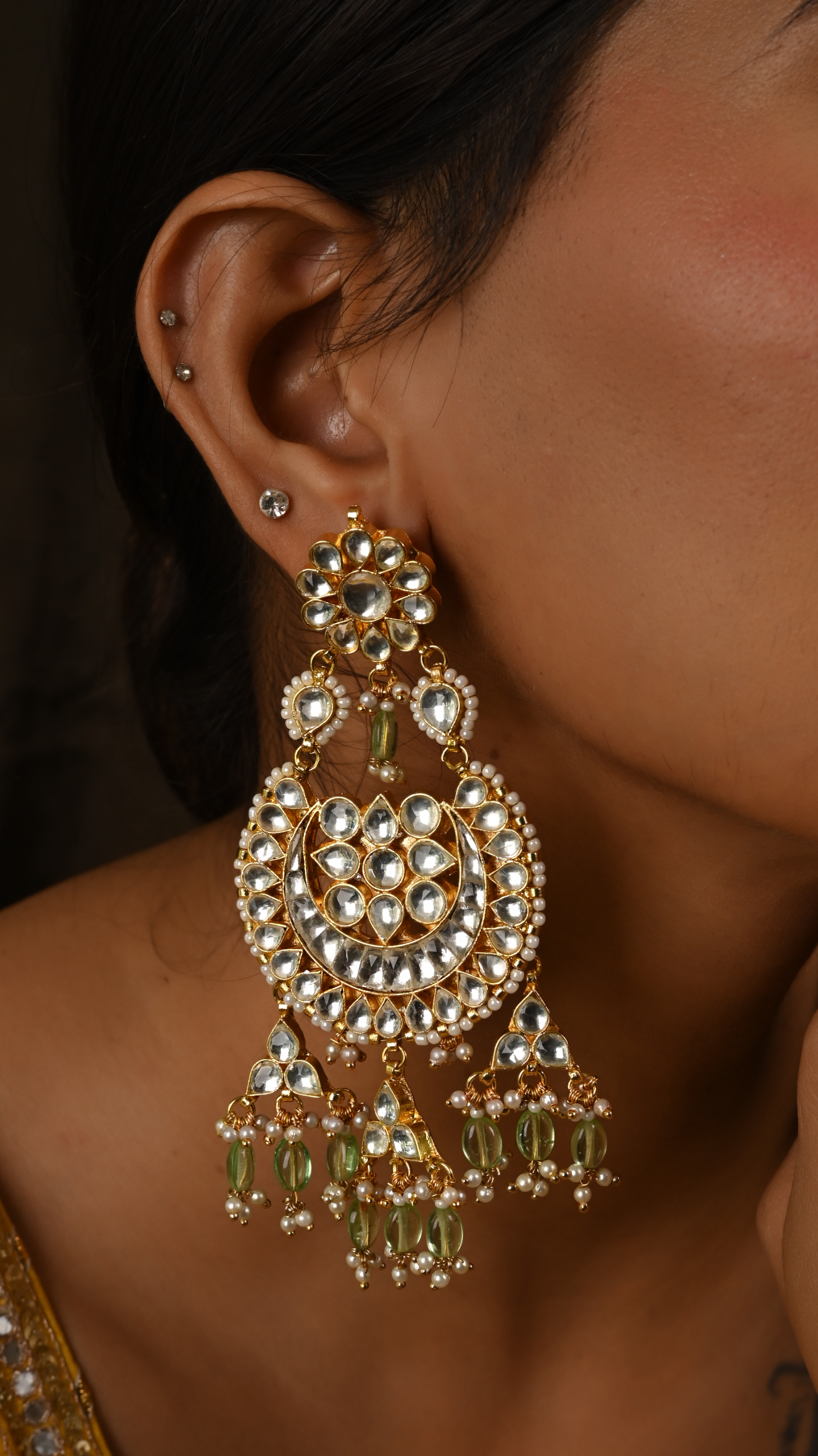 Gold Plated Kundan Earring in Mint Drops