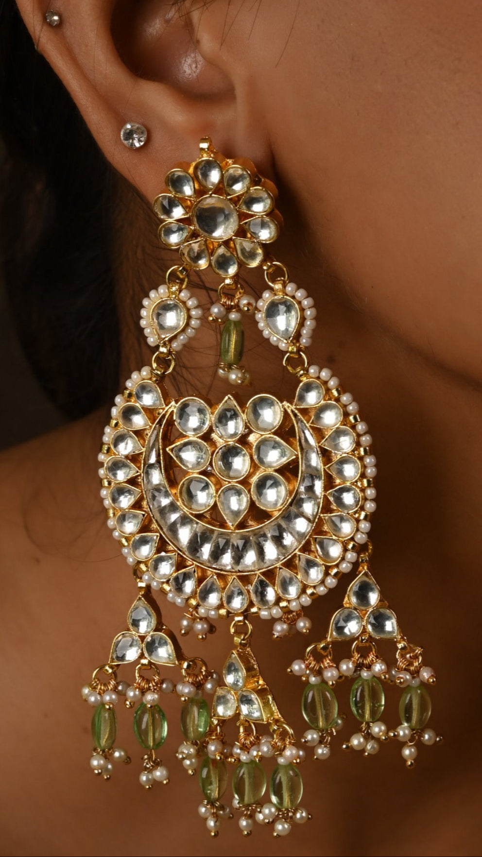 Gold Plated Kundan Earring in Mint Drops