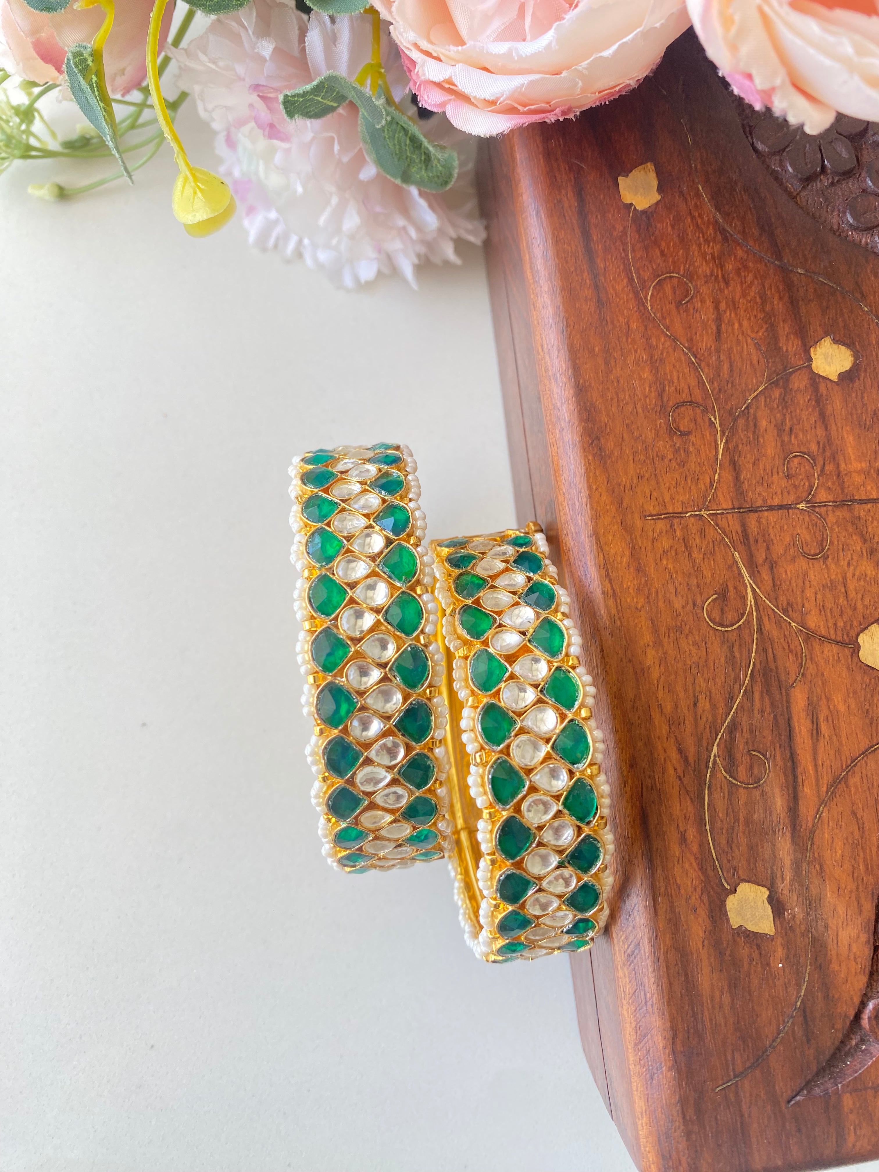 Green Kundan Bangles