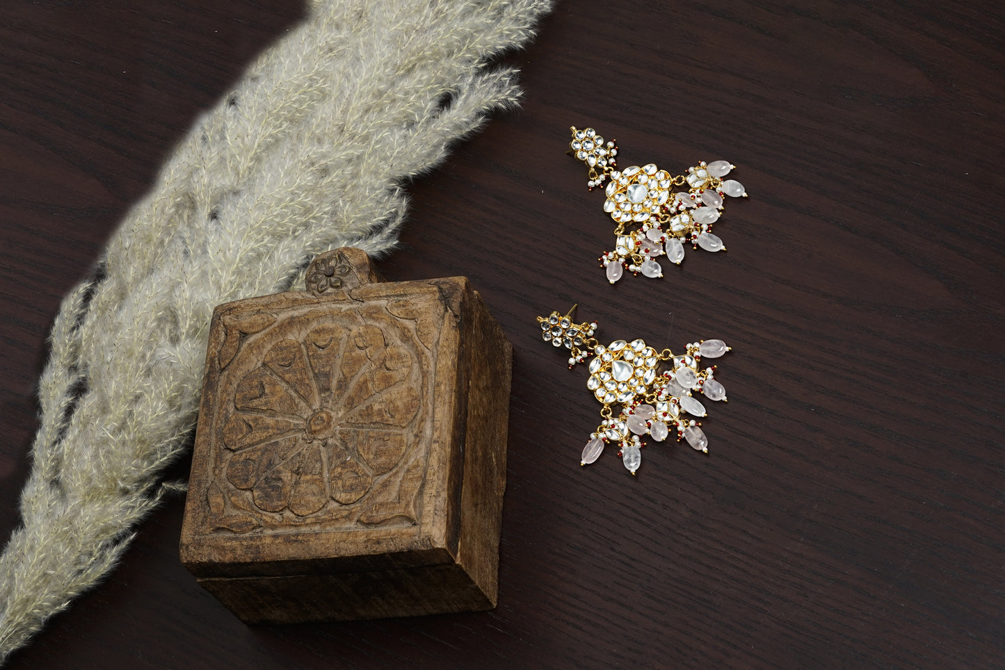 Rose quartz floral earrings