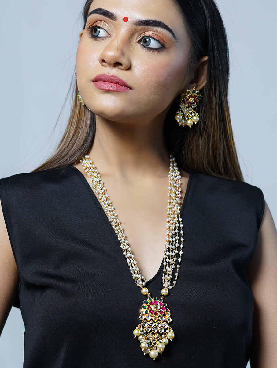 Kundan Necklace set with Pearl drops