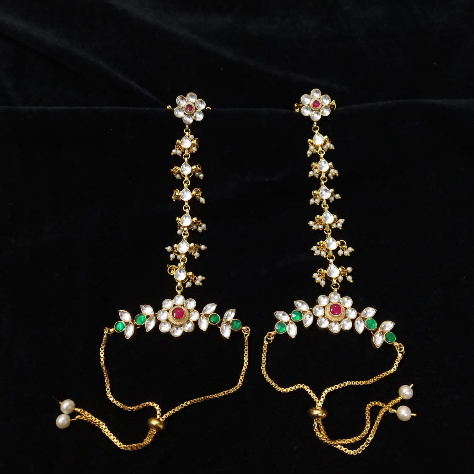 Pink Green Kundan Hathphool