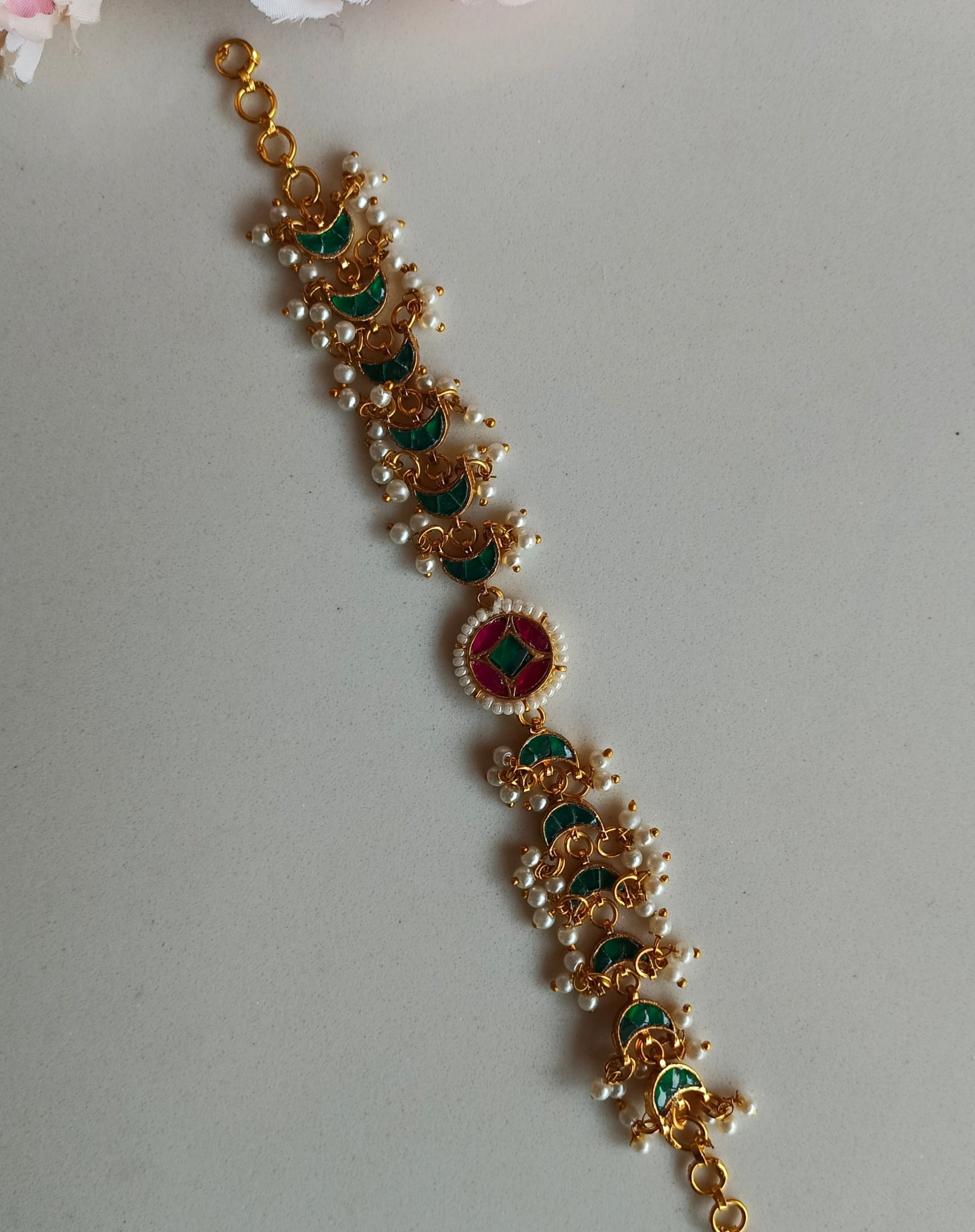 Pink and Green Kundan Bracelet