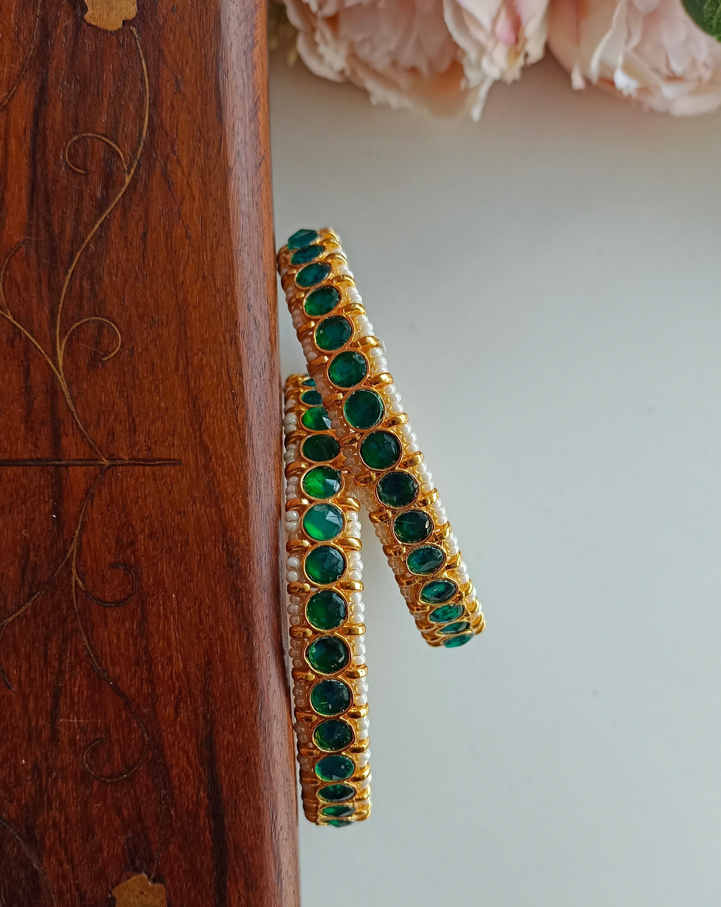 Green Kundan Bangles