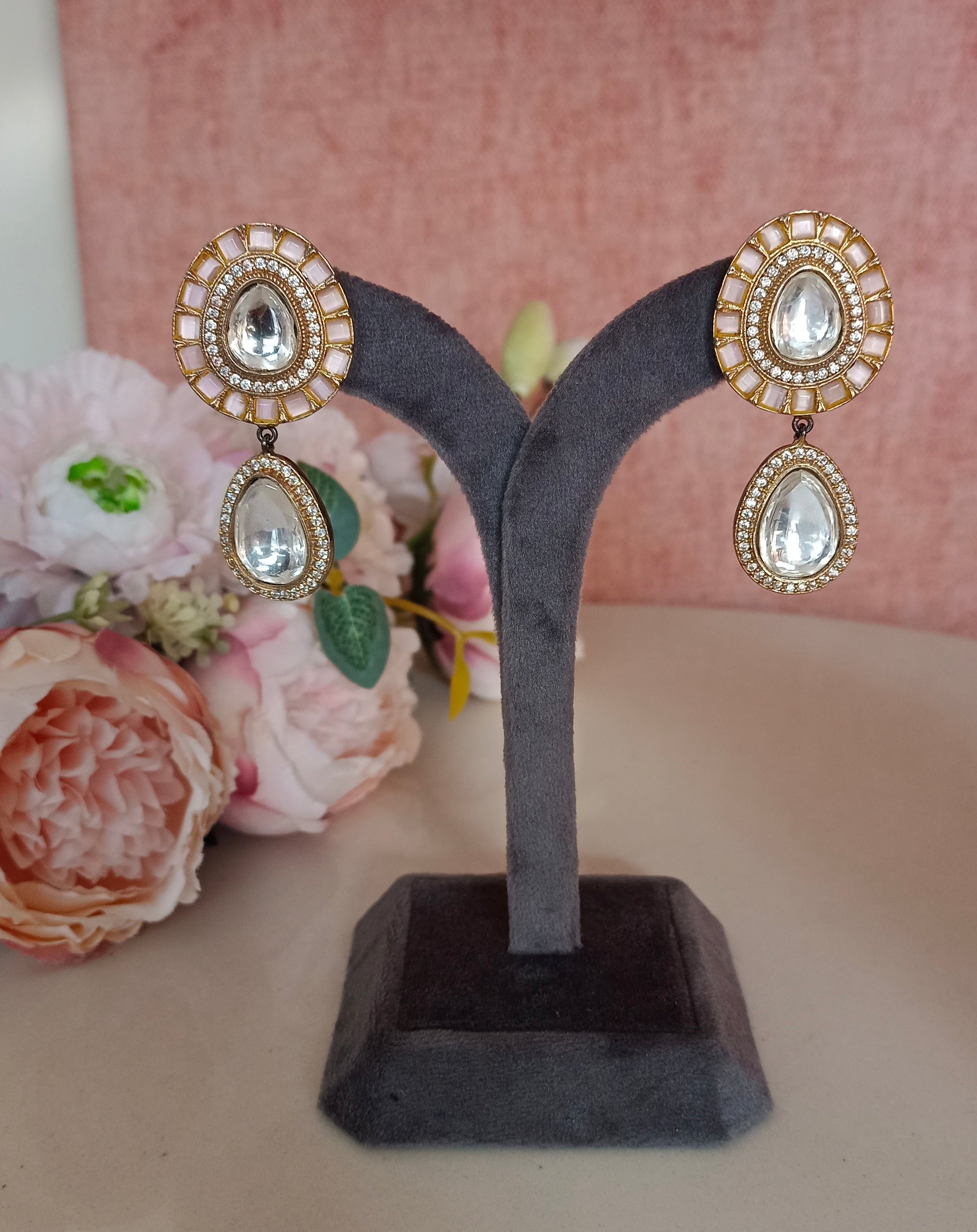 Pink stone Moissanite Drop Earrings