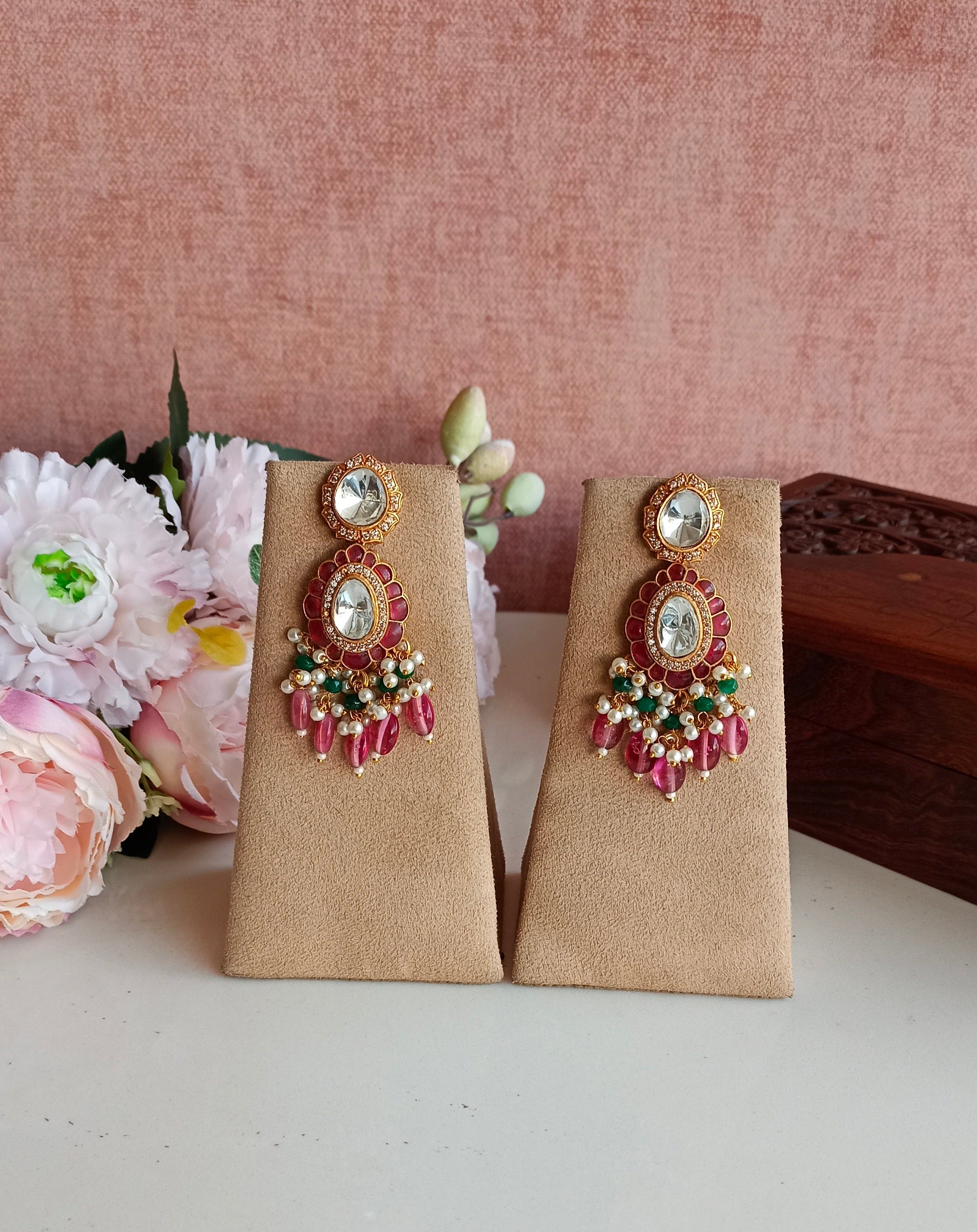 Pink Kundan Earrings