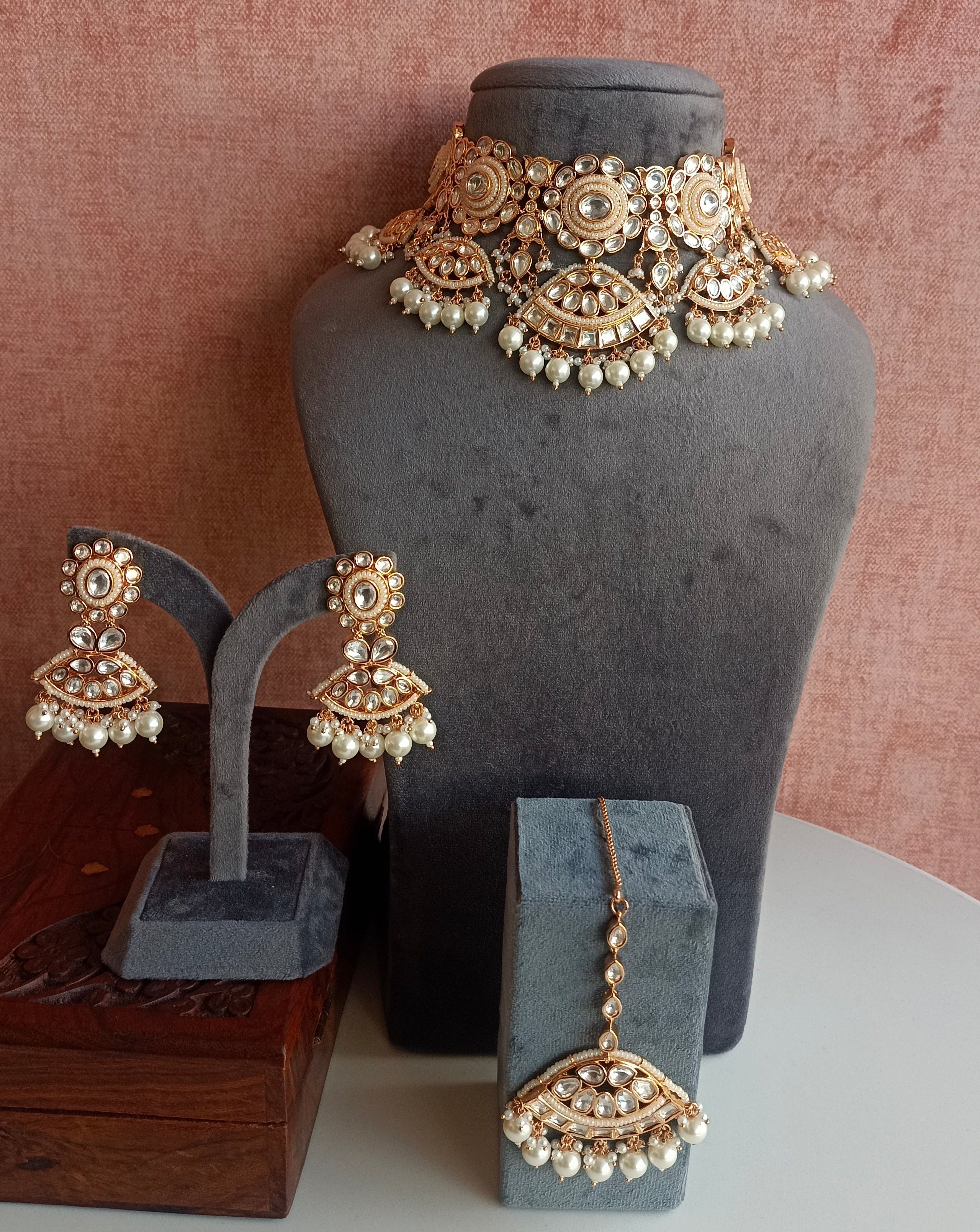 Kundan Necklace set with pearl drops