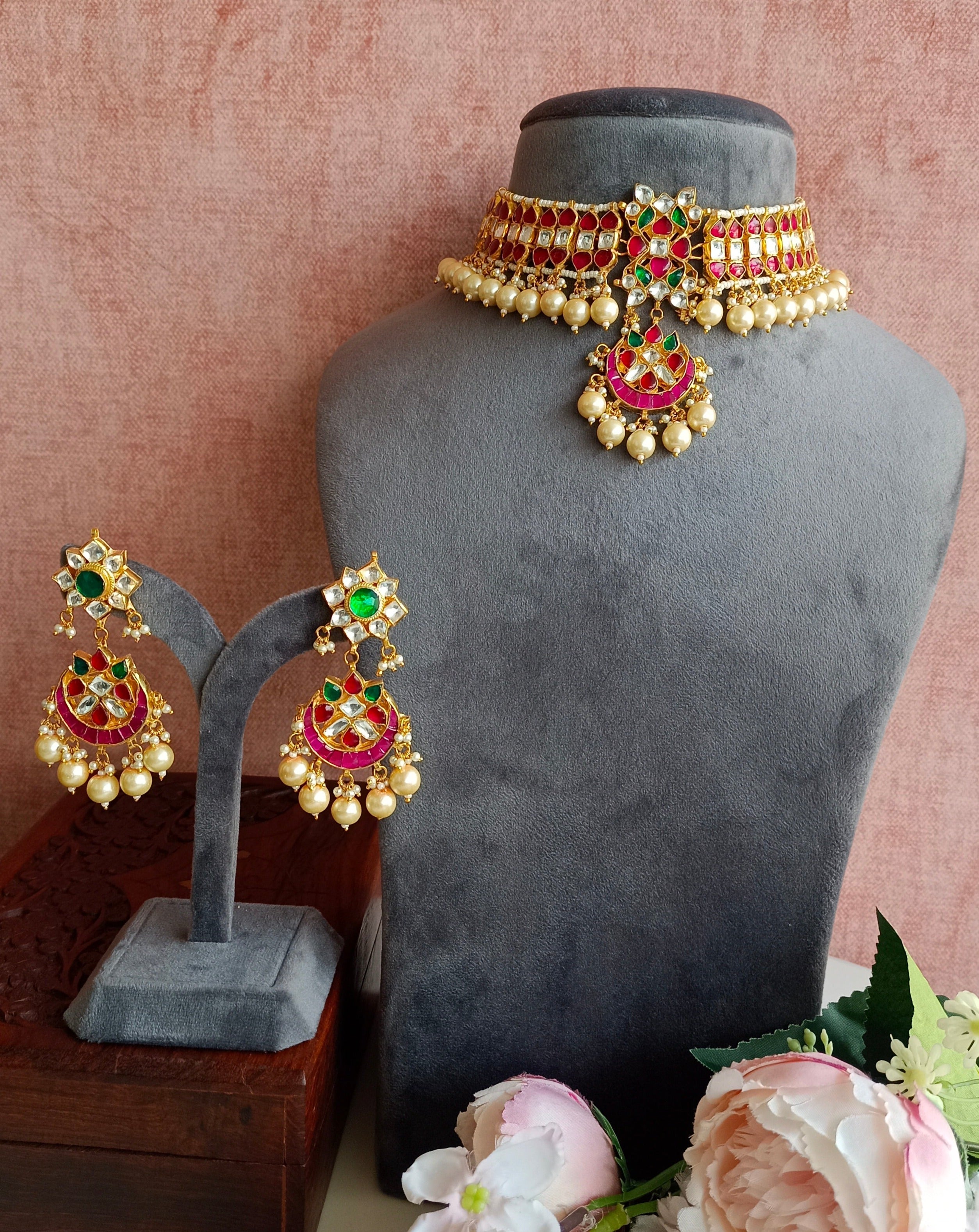 Gold Plated Pink kundan Choker set