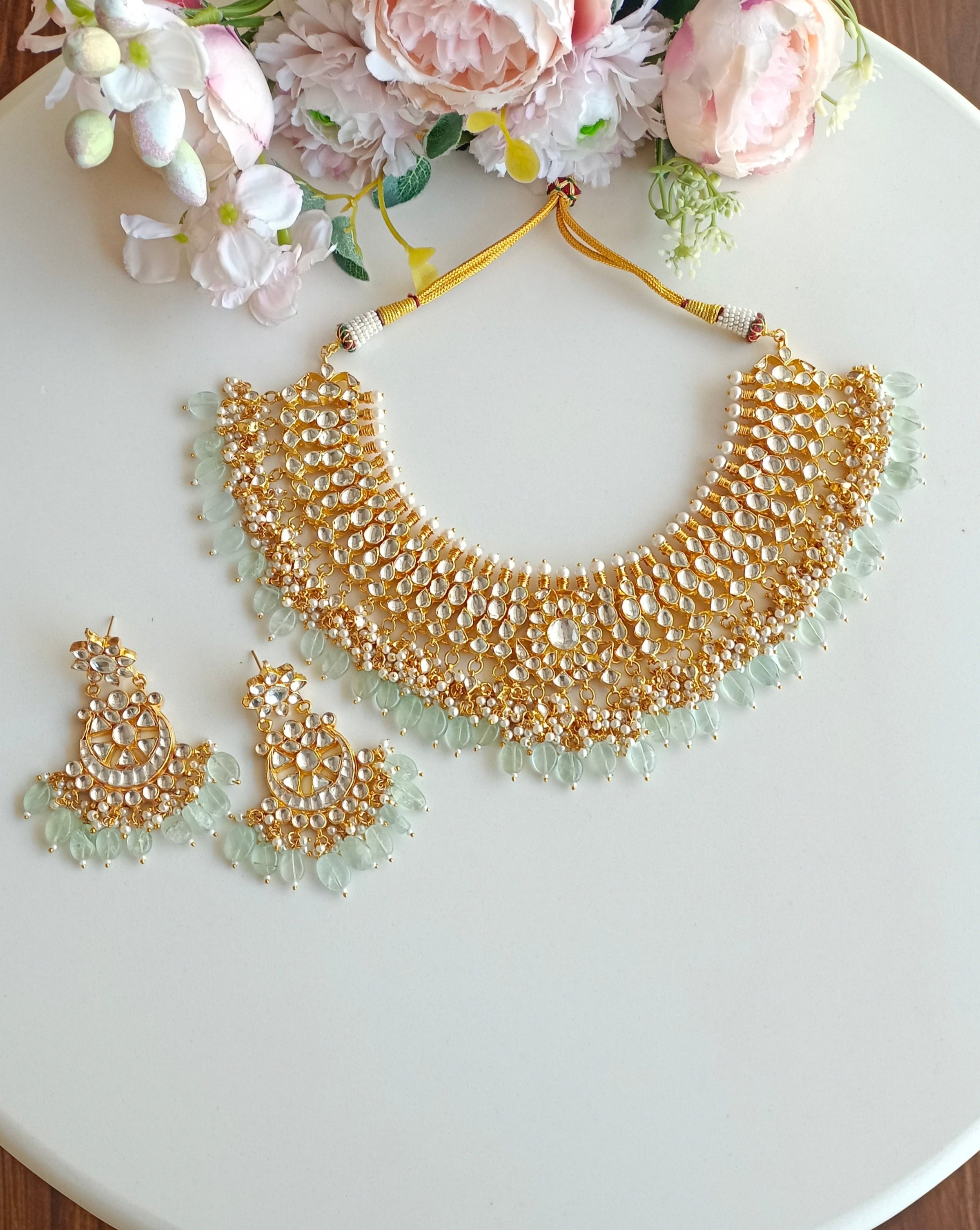 Bridal Necklace set with mint drops – Masayaa