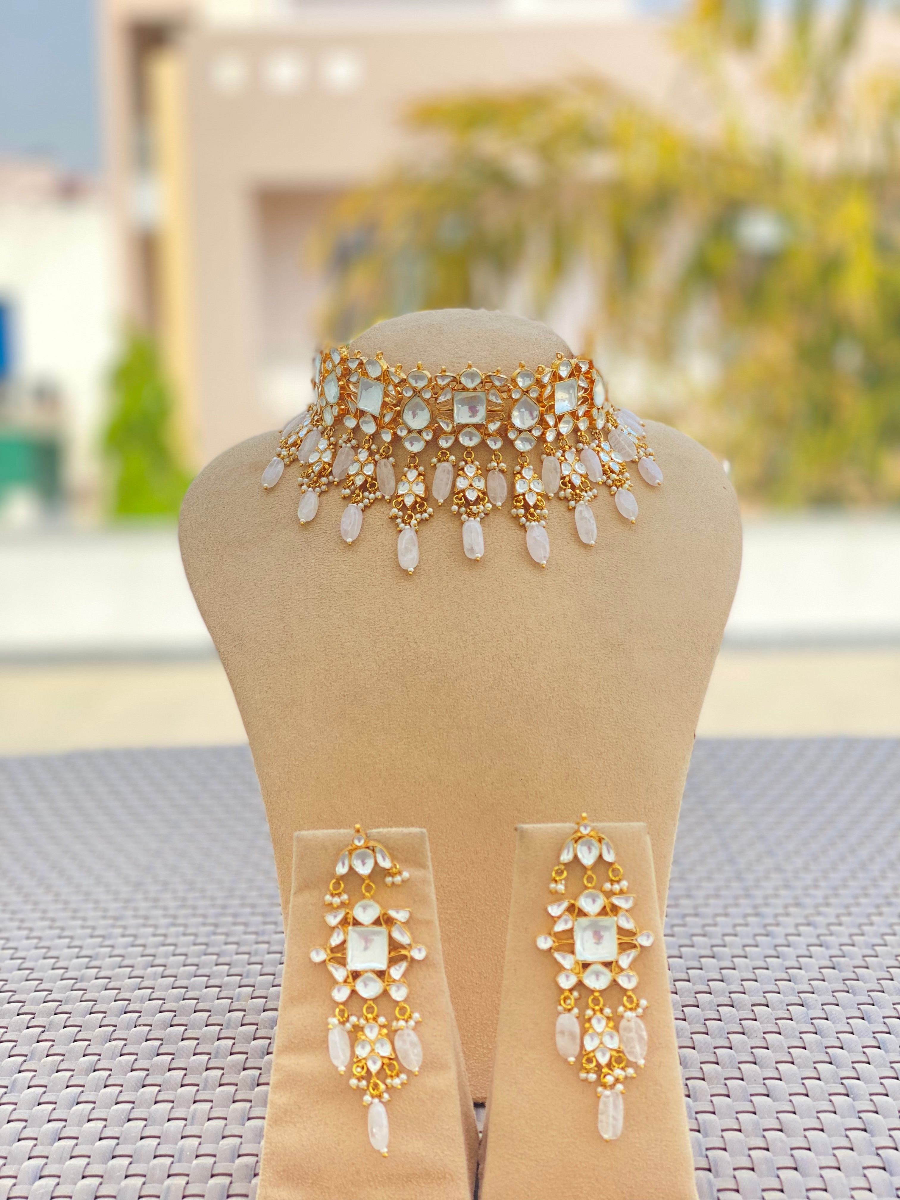 Kundan choker set with pink drops