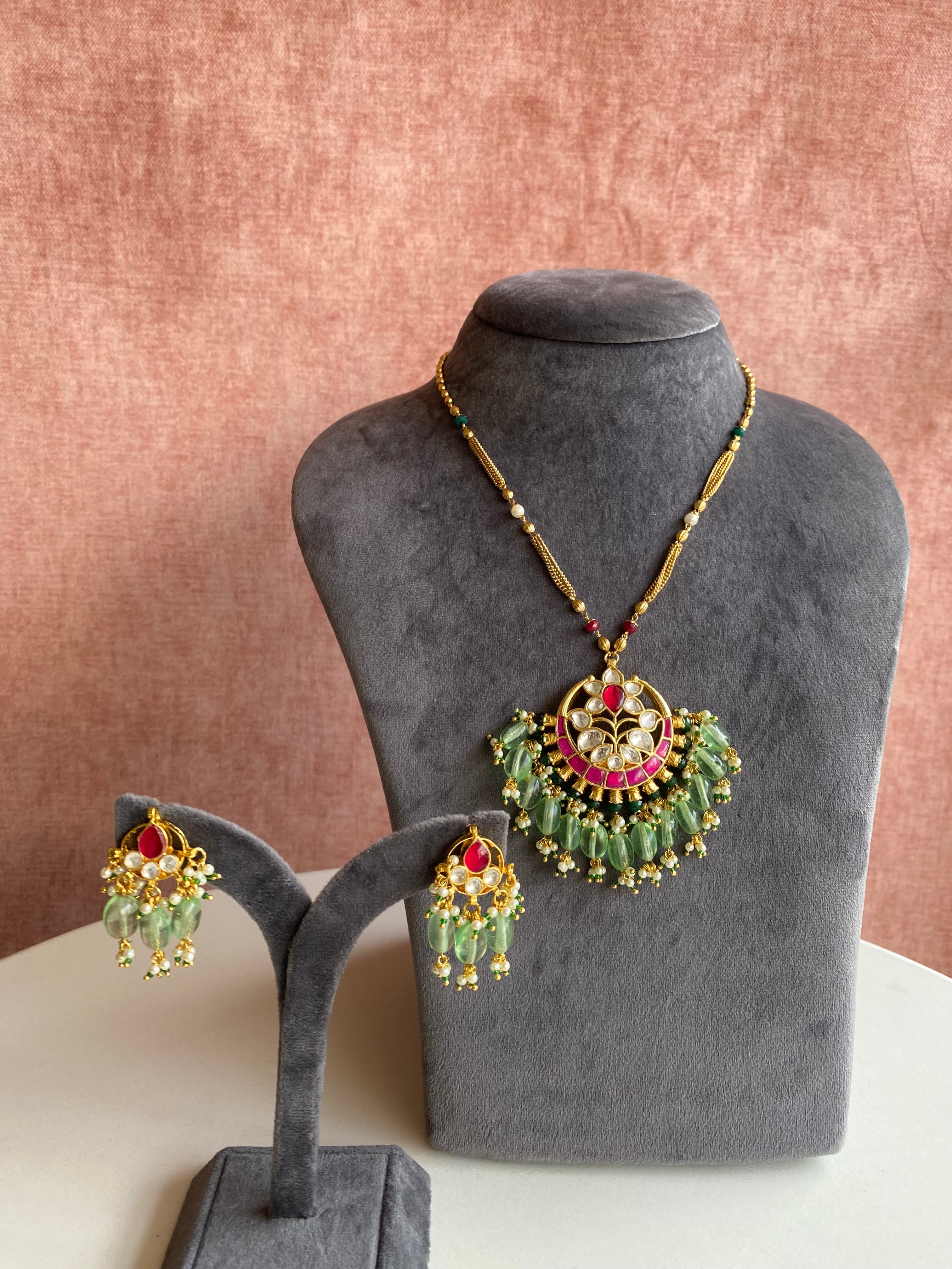 Pink Kundan pendant set