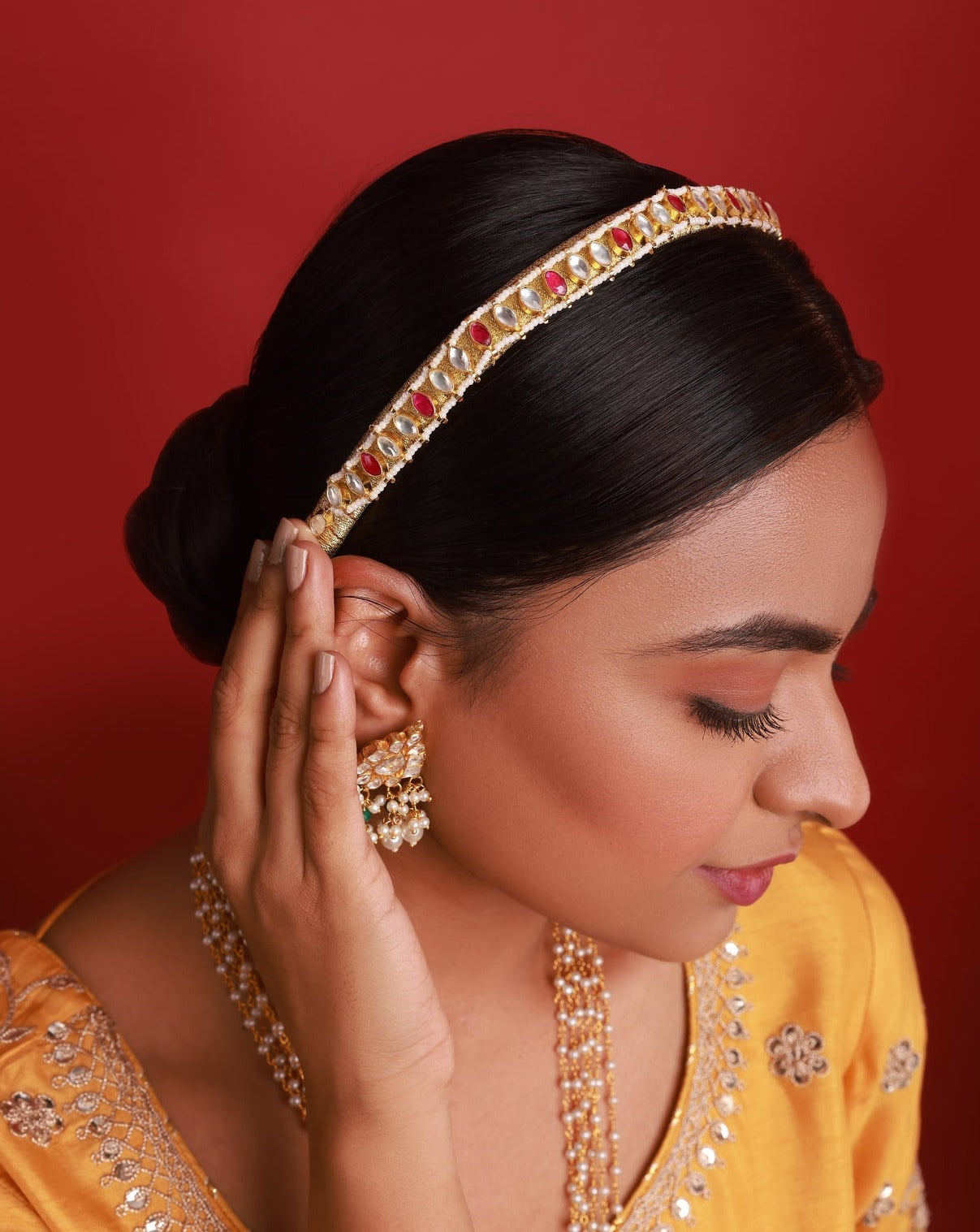 Pink Kundan Hairband