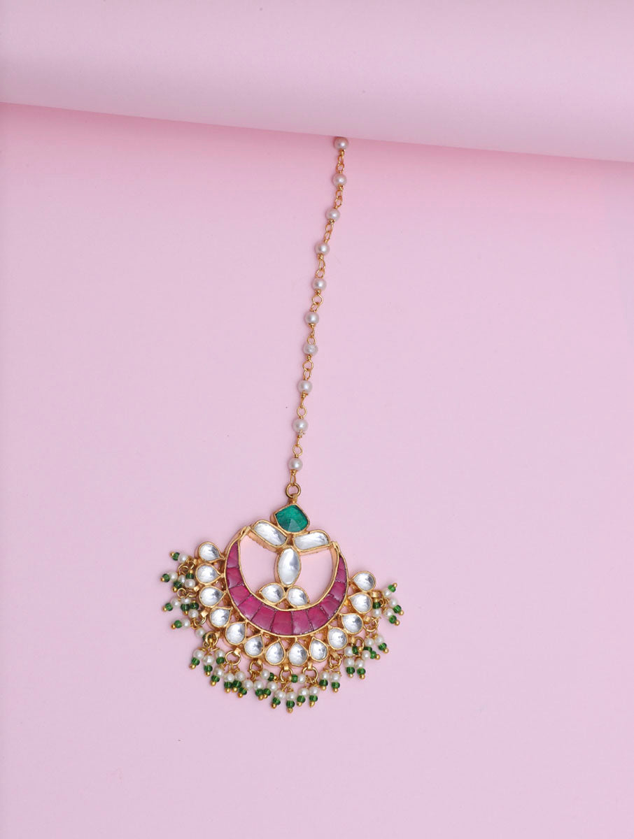 Pink and green Kundan Tikka