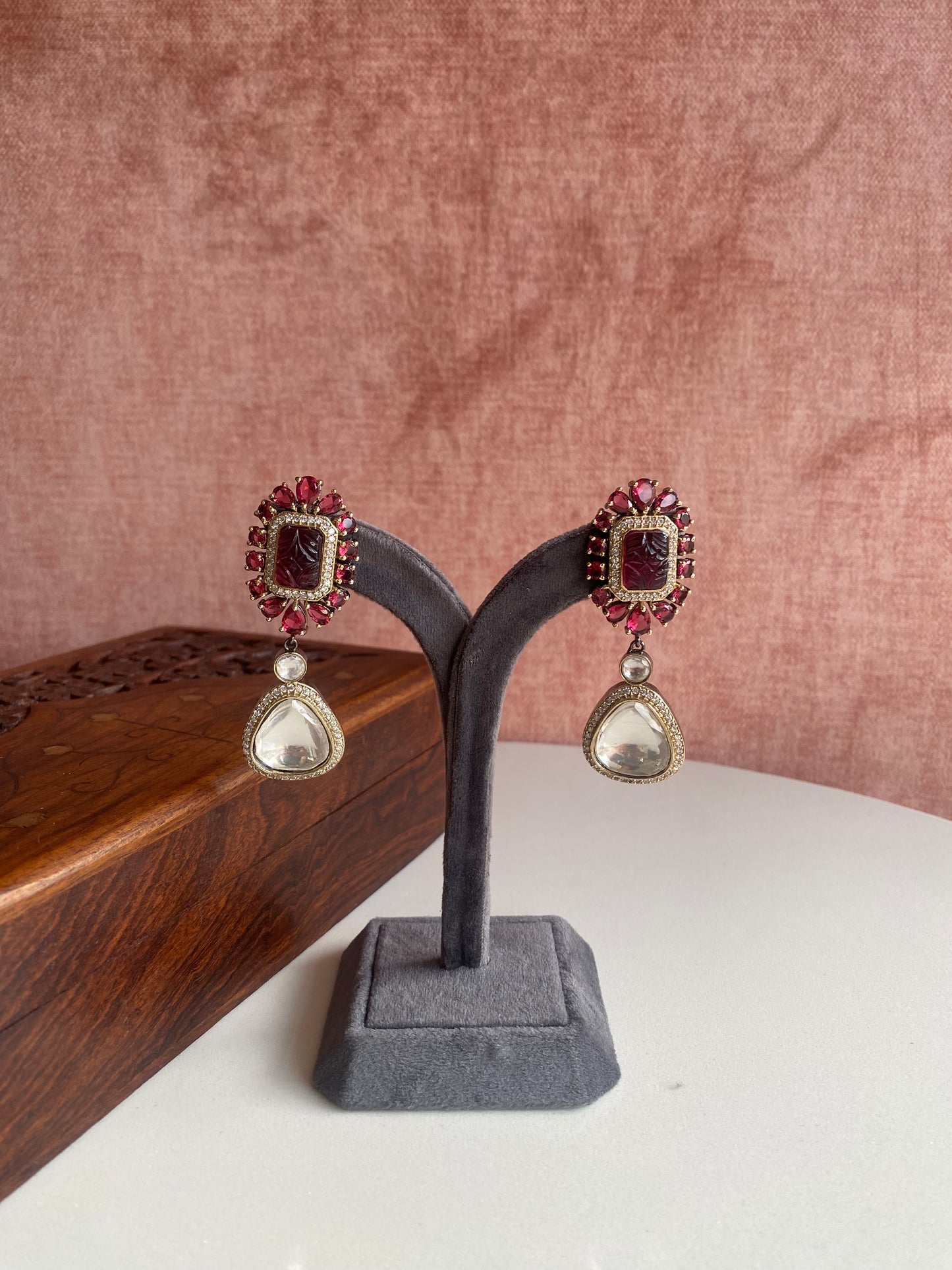 Red stone earrings