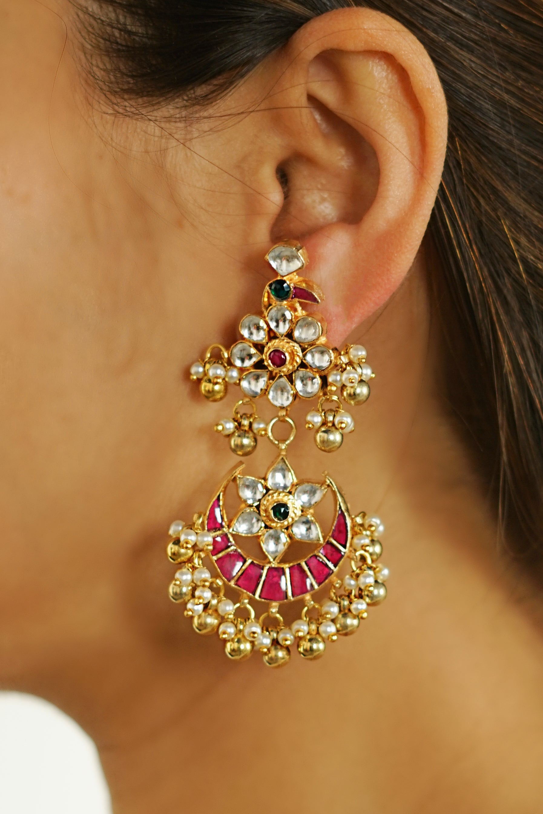 Kundan Earrings with Pearl Drops